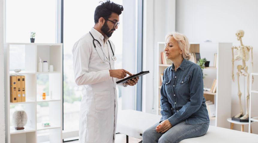 A doctor and a patient talking